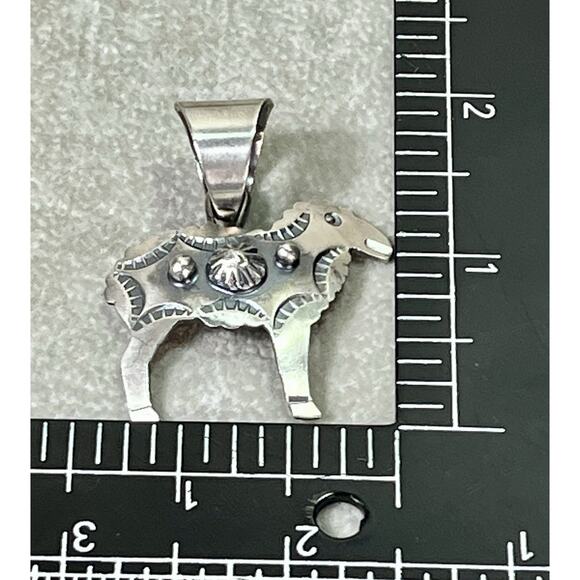 Navajo CHIMNEY BUTTE Sterling Silver Sheep Pendant Hand Stamped 925 Signed - Picture 10 of 11